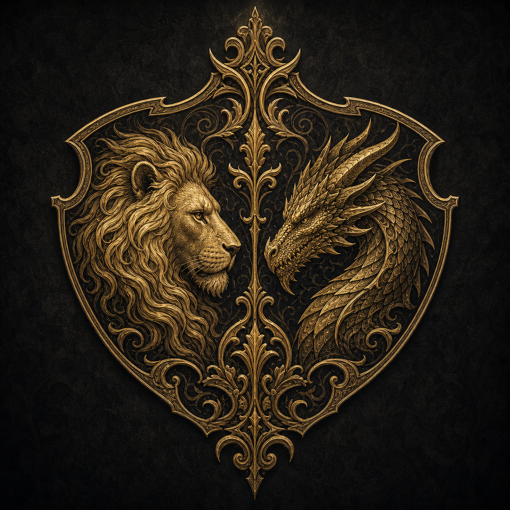 Golden lion and dragon crest of Lords of the Chronicles